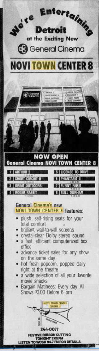 Novi Town Center 8 - OPENING AD JUL 8 1988